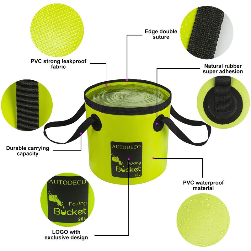 AUTODECO Collapsible Bucket 5 Gallon Container Folding Water Bucket Portable Wash Basin for Camping Fishing Travelling Outdoor Gardening Green 1Pcs 20L - Image 5